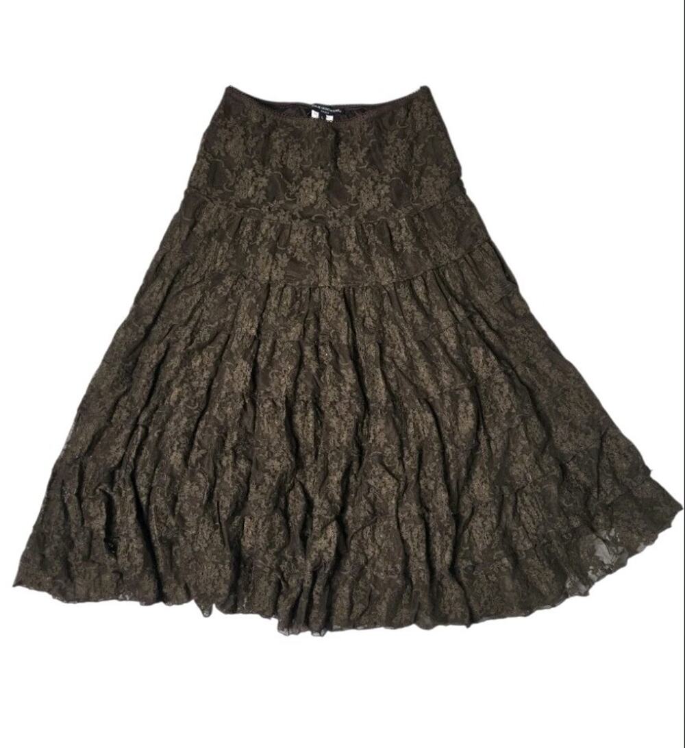 Avenue Montaigne Paris Brown Lace Midi Skirt L Romantic Boho Fairy Goth Y2K